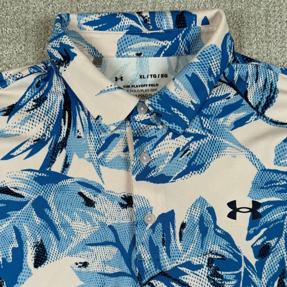 Under Armour Other - Under Armour Mens XL Blue Pink Tropical Palm Leaf Floral Playoff Polo Shirt Golf